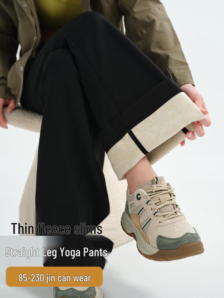 Women's High-Waist Fleece-Lined Yoga Pants: Loose Straight-Leg, Slimming, Ideal for Running, Training, and Autumn/Winter Warmth.