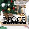 Classical Black Metal Nativity Scene Figurine Sculpture Christmas Tabletop Decoration Iron Sign with Wood Base Ornament