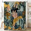 Wildlife-Inspired Shower Curtain Black Leopard Tiger Print Greenery Background Waterproof Fabric for Bathroom Decoration