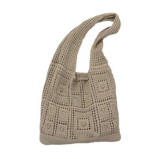 Women Shoulder Bag Wide Straps Large Capacity Solid Color Handbag Commuting Style Decorative Knitting Shoulder Bag