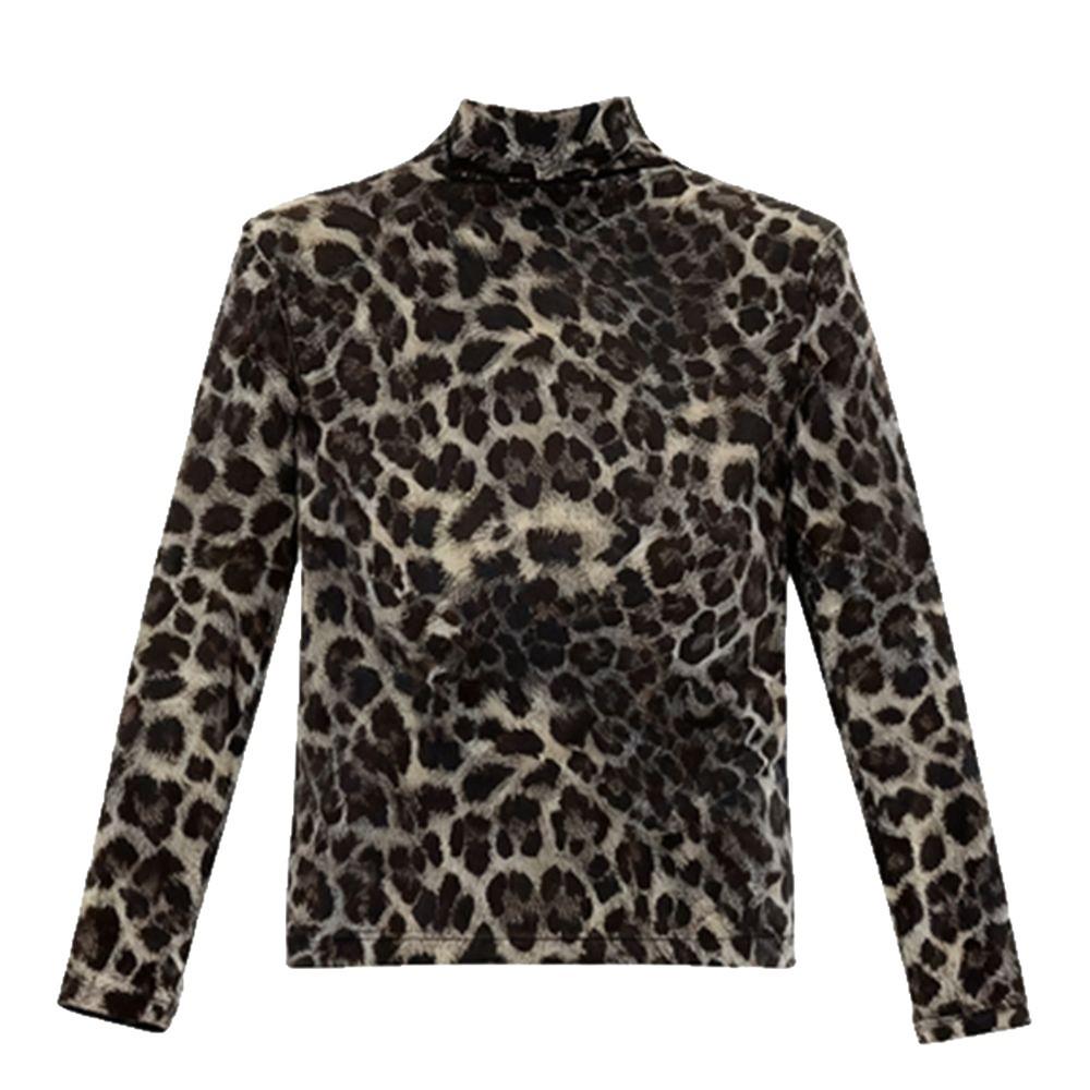 Dámský fleecový rolák s leopardím potiskem: Všestranné, zeštíhlující základní vrstva s dlouhým rukávem pro podzim/zimu.