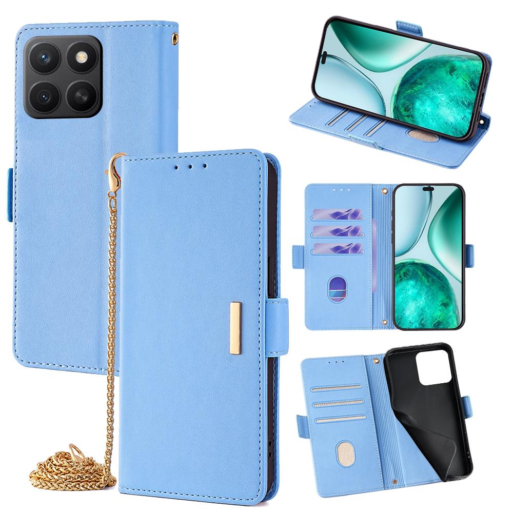 

For Honor X8c 4G Case PU Leather Wallet Stand Phone Cover with Crossbody Shoulder Strap Blue