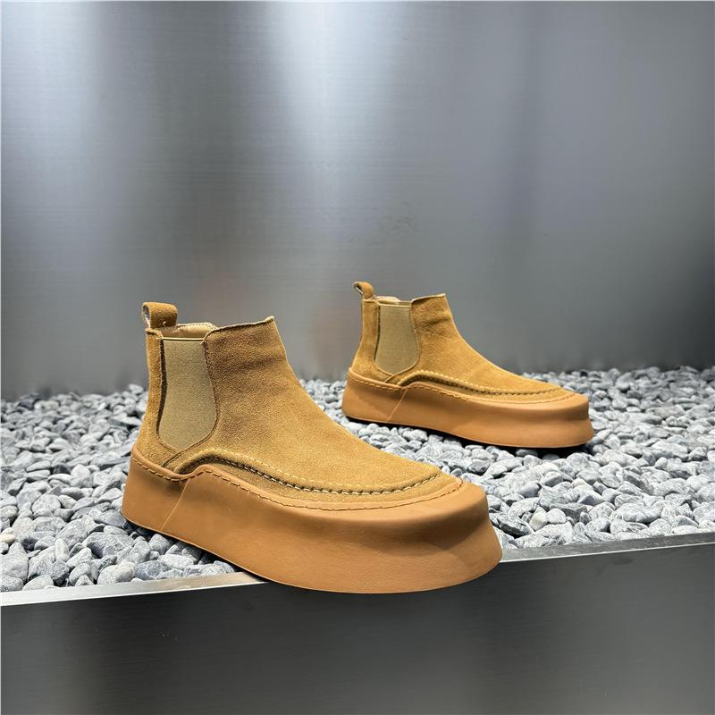 Soft-soled Lazy Shoes Leather Breathable Short Boots Retro High-top Casual Board Shoes Jw