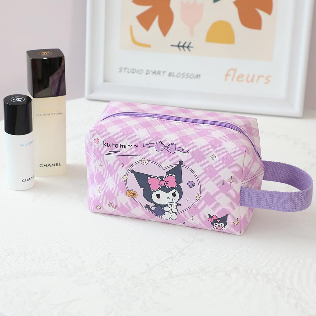 Melody Grid Party Cartoon Leather Waterproof Makeup Storage Bag With Handle