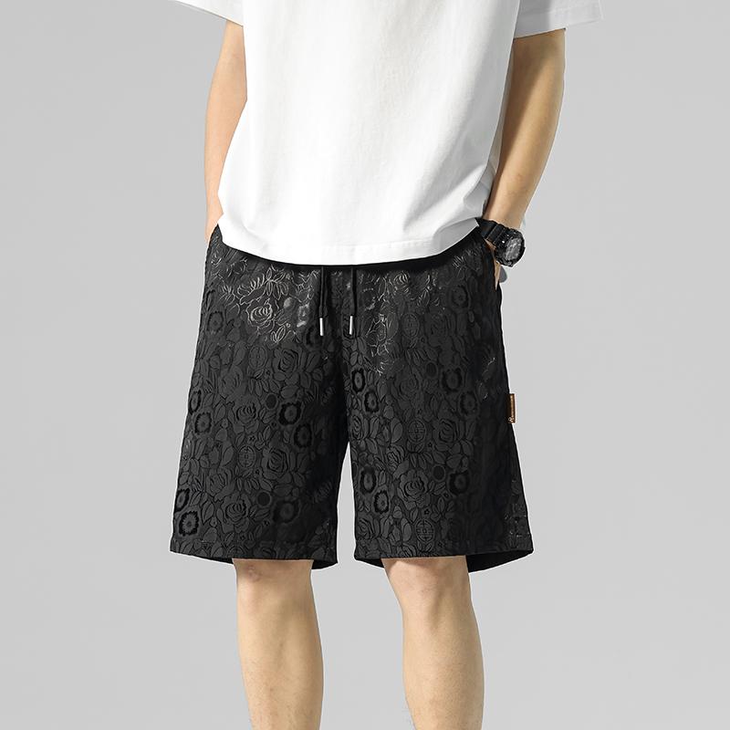Ice Silk Men's Quarter Pants Summer Thin Casual Versatile Loose Jacquard Breathable Shorts