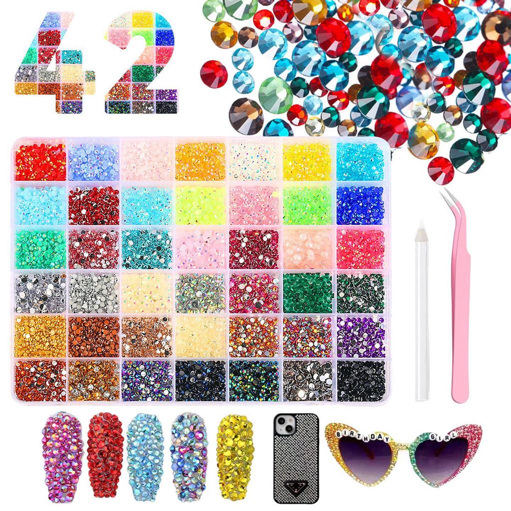Fluorescent AB Resin Flat-Back Rhinestones for Nail Art - Mixed Sizes