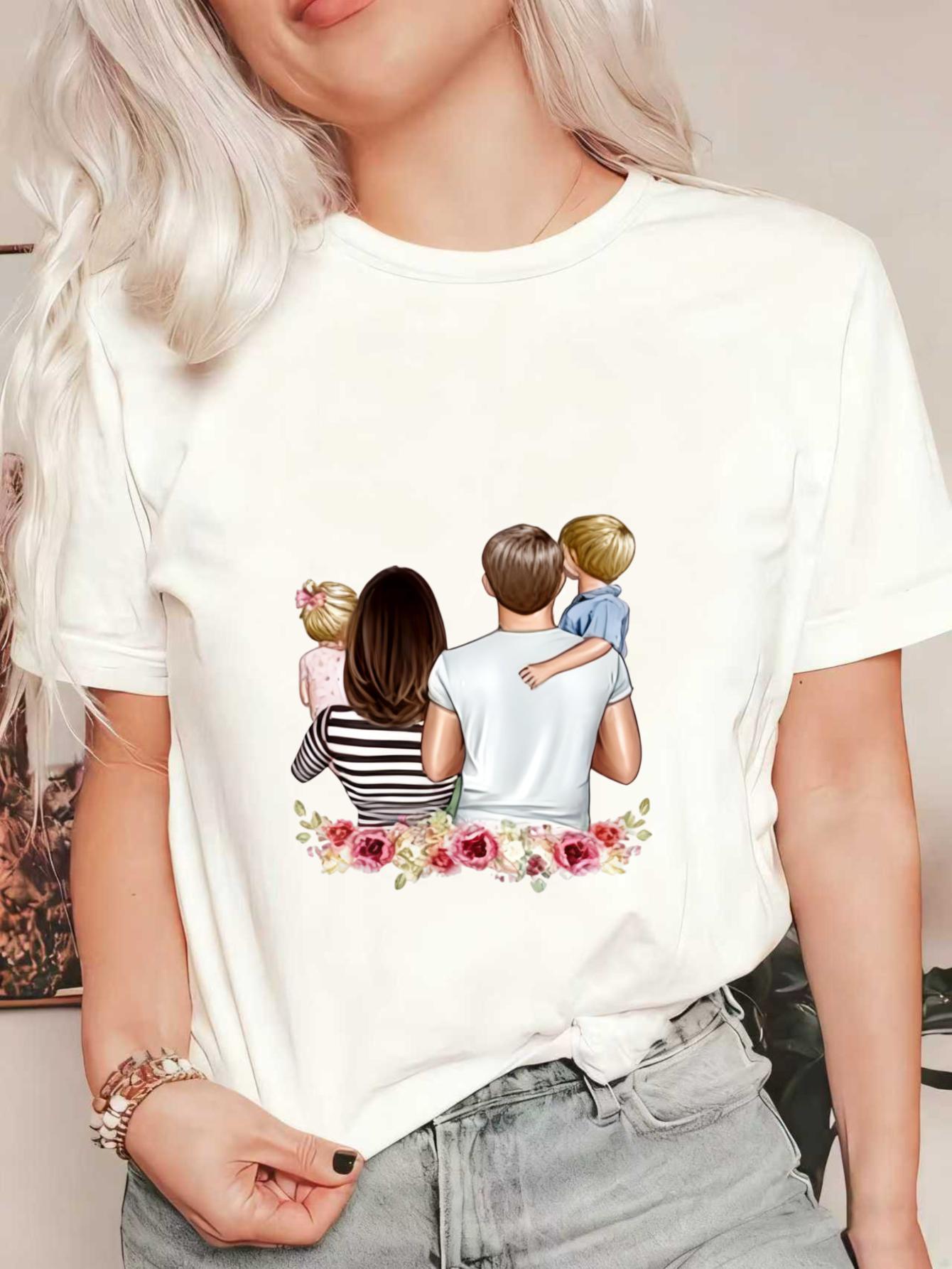 

Черная футболка оверсайз с видом сзади на семью и цветочным дизайном для повседневной носки XXXXL белый