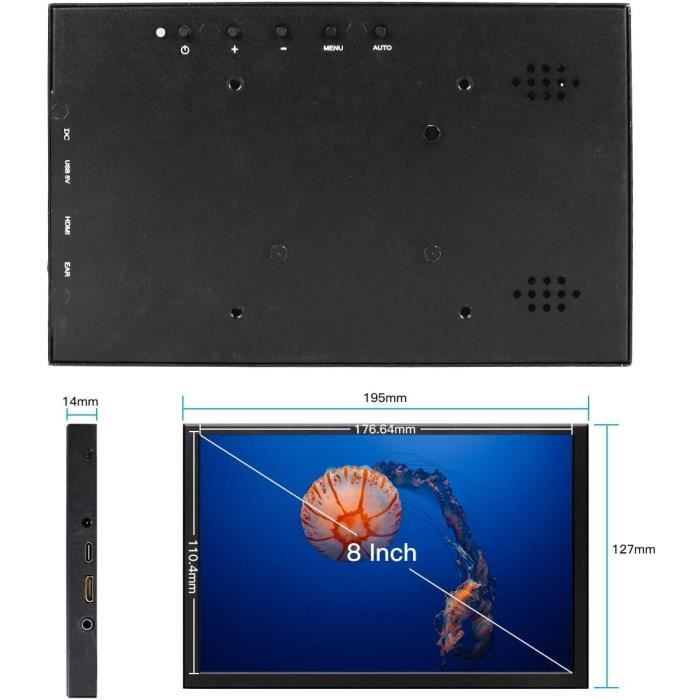 External Monitor - Elecrow - 8 Inches - 1280x800 - Built-in Speakers - Ips