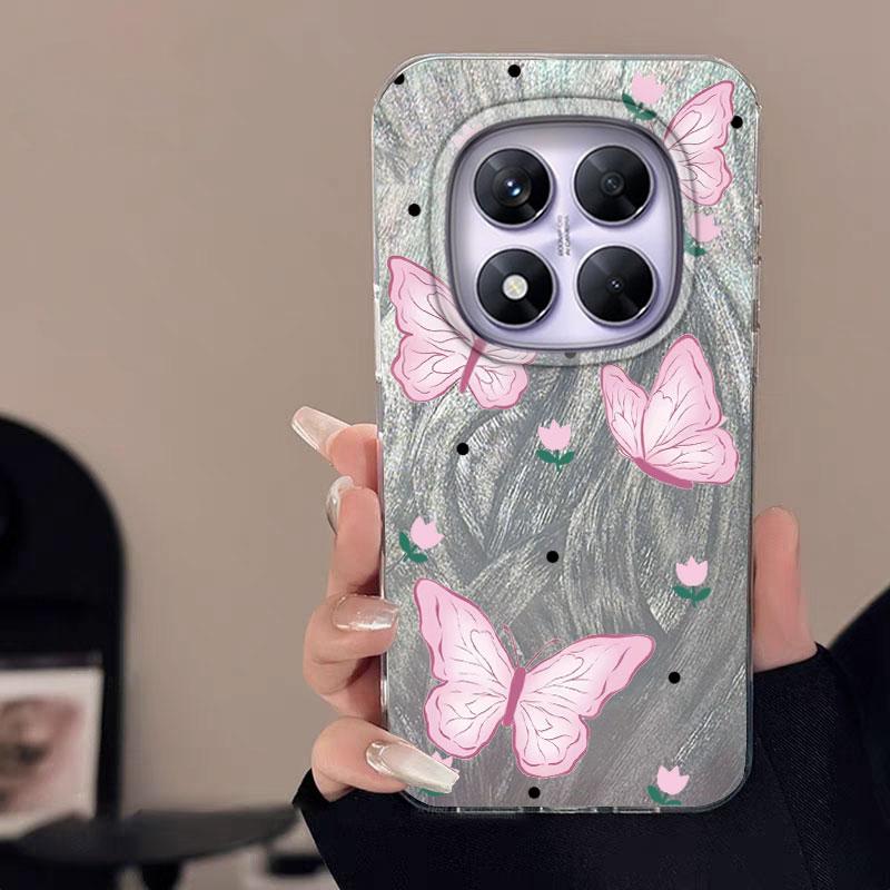 For Redmi Note 13 14S 14 Pro Plus 5G 14C A3 13C Poco X7 Pro Phone Case Leopard Feather Gauze Rainbow Butterfly Bumper Hard Cover