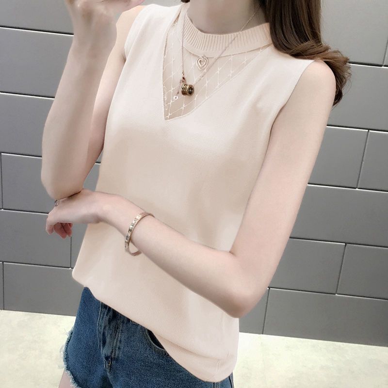 Závěsná vesta pro ženy Pletená černá a bílá košile se spodním okrajem Nadměrná velikost sexy top bez rukávů