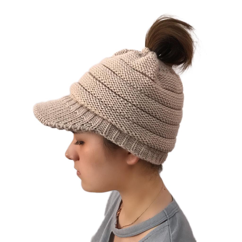 Popular, knitted ponytail hat without CC labeling duck tongue brim