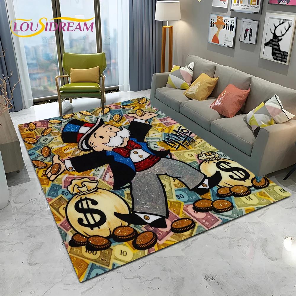 Retro Games Dollar Monopoly Cartoon Carpet Rug for Home Living Room Bedroom Sofa Doormat Decor,kids Area Rug Non-slip Floor Mat