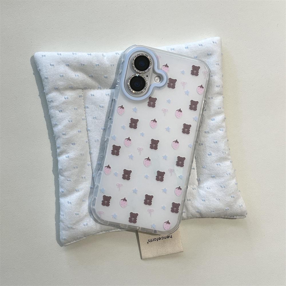 Cartoon Strawberry Bear iPhone 14/13 Case, Anti-fall, Compatible with Apple 17/16/15 PROMAX.
