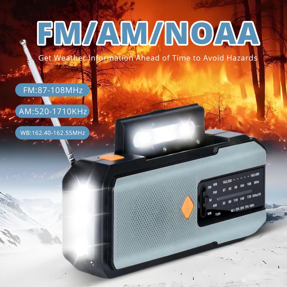 Solar-Powered Hand-Crank Multifunction Emergency Radio with Flashlight