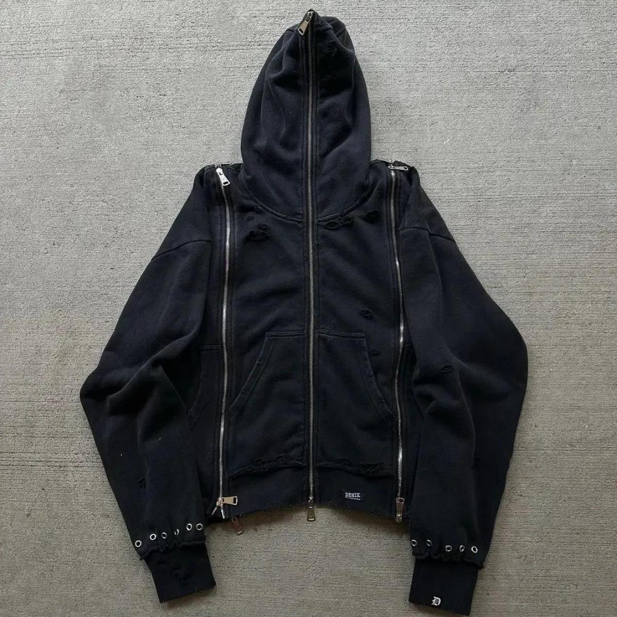 

ZYLLO American Dark Retro Zipper Hooded Sweatshirt Men and Women Versatile Printed Couple High Street Coat Haikyuu Y2k Sweatshirt S чорний