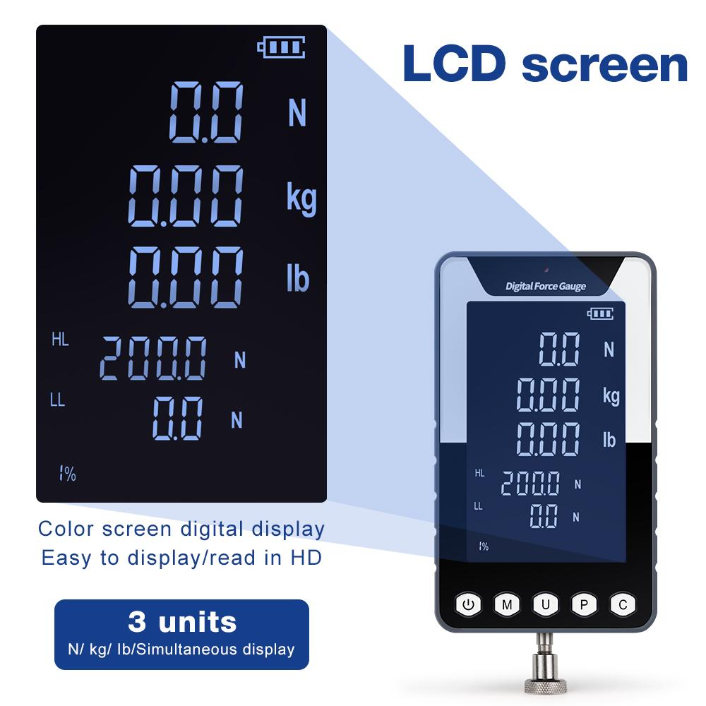 DF-200N/500N Portable Force Gauge Large-Screen Push-Pull Meter Digital Dynamometer Push Tension Tester with 5 Types Probes