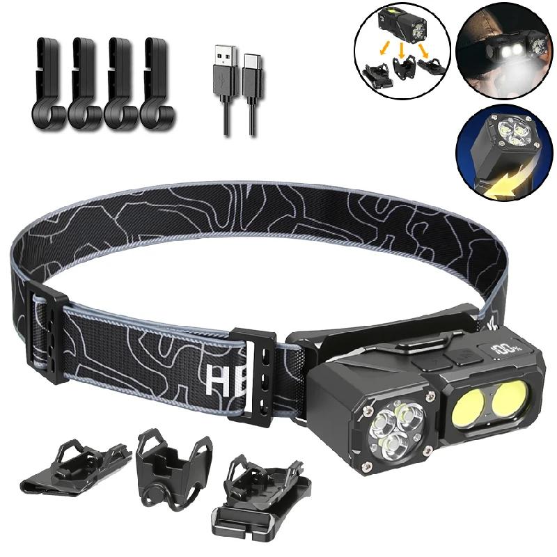 High Power LED Sensor Headlamp USB C Rechargeable Headlight with Strong Magnet Waterproof Head Torch for Fishing Camping Lantern
