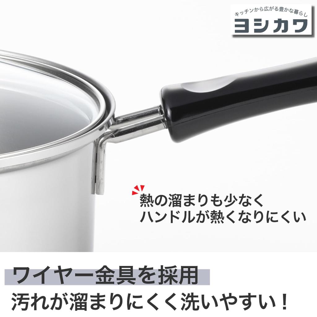 Yoshikawa Cook Look Neo Induction Cooking Compatible Stainless Steel with Glass Durable SJ4003, Saucepan, 18cm, 2.2L, Lid, Rust-Resistant,