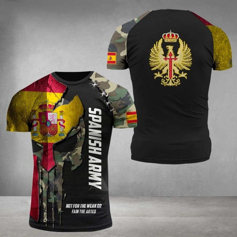 Bandiera Spagnola Uniforme Militare Veterano Camouflage Sport 3D Asciugatura Rapida Traspirante Maglietta da Uomo per Caccia all'Aperto Fitness Manica Corta