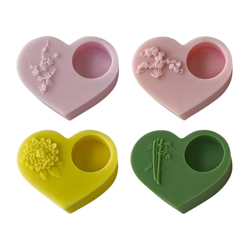 Heart Candlestick Mold Silicone Candle Holder Mould Easy To Demold Aromatherapy Moulds Plaster Cement Home Ornaments