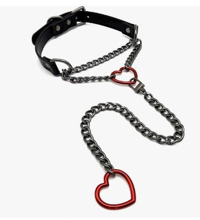 Heart Slip Chain Necklace Black Leather Choker Collar For Women Goth Accessories Punk Gothic Jewelry