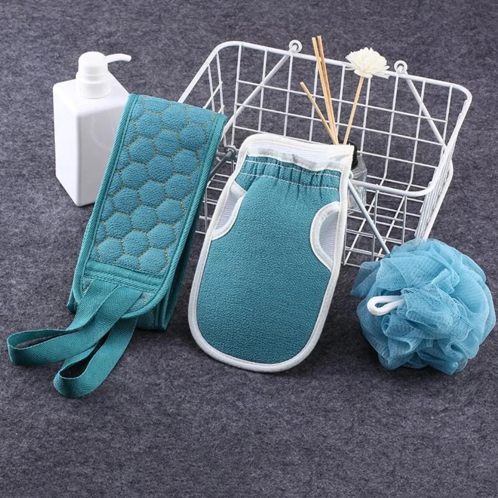 Bath Towel Gloves Bath Flower 3pcs/Set Thickened Stain Removal Combo Set Household Long Strip Back Rubbing Pembersihan Towel