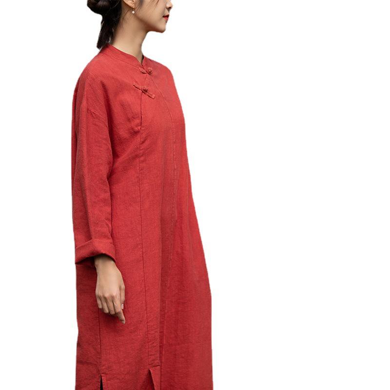 2026 Spring Chinese Style Handmade Frog Button Patchwork Slimming Zen Qipao Dress for Women