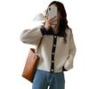 Autumn and winter retro lapel color contrasting thickened knitted cardigan women's short long-sleeved lazy loose polo neck sweater jacket