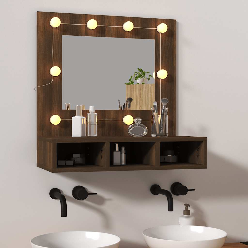 Vidaxl Cabinet With Mirror And LED Lighting, Brown Oak, 60X31.5X62 Cm
