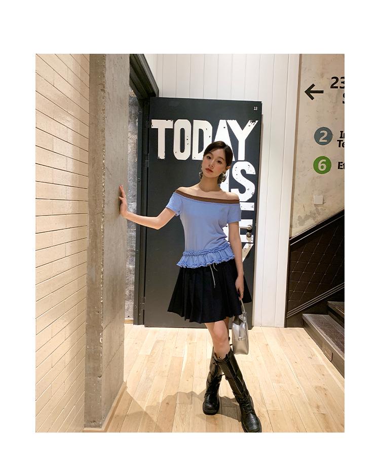 Interpret Beauty Summer 2025 Preppy Pleated A-line Midi Skirt with Drawstring Waist (S5108)