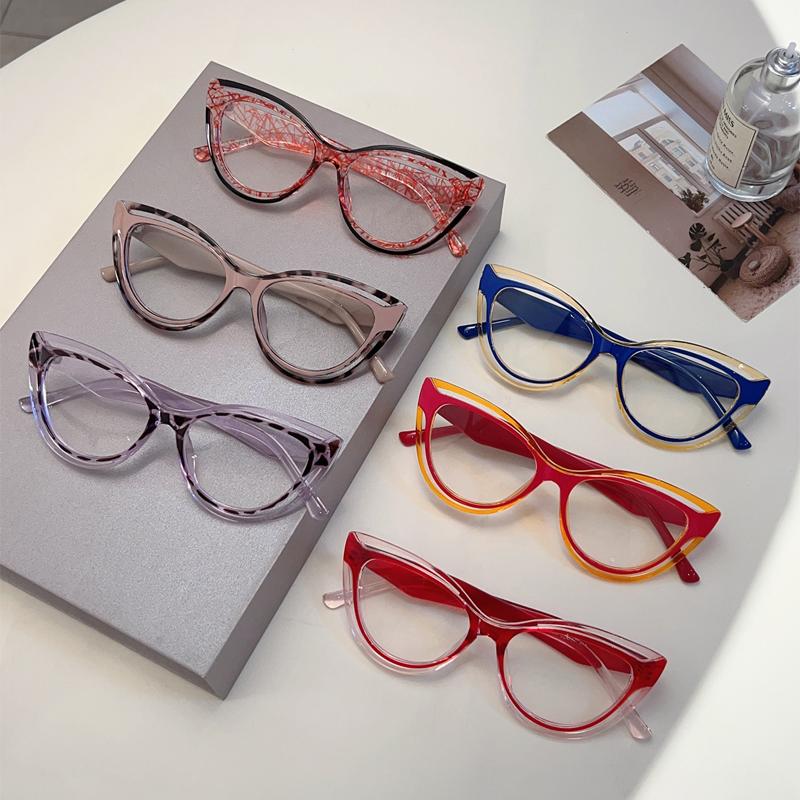 Hollowed Cat Eye Glasses Women Stylish Blue Light Blocking Eyewear Trendy Fashion Brand Design Patchwork Eyeglasses