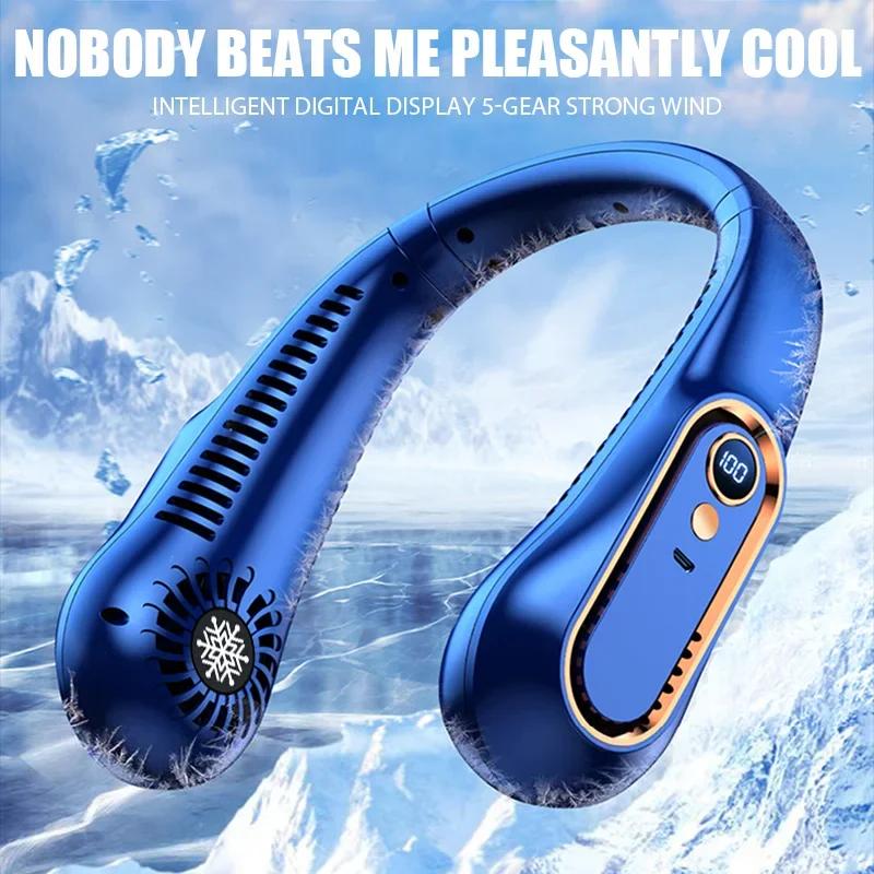 Ventilador de cuello colgante con pantalla Digital, Ventilador de potencia sin aspas, Mini Enfriador de aire portátil, ventiladores eléctricos recargables por USB