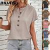 Women's Fashion Casual Solid Color Print Short Sleeve O Neck Blouses & Shirts