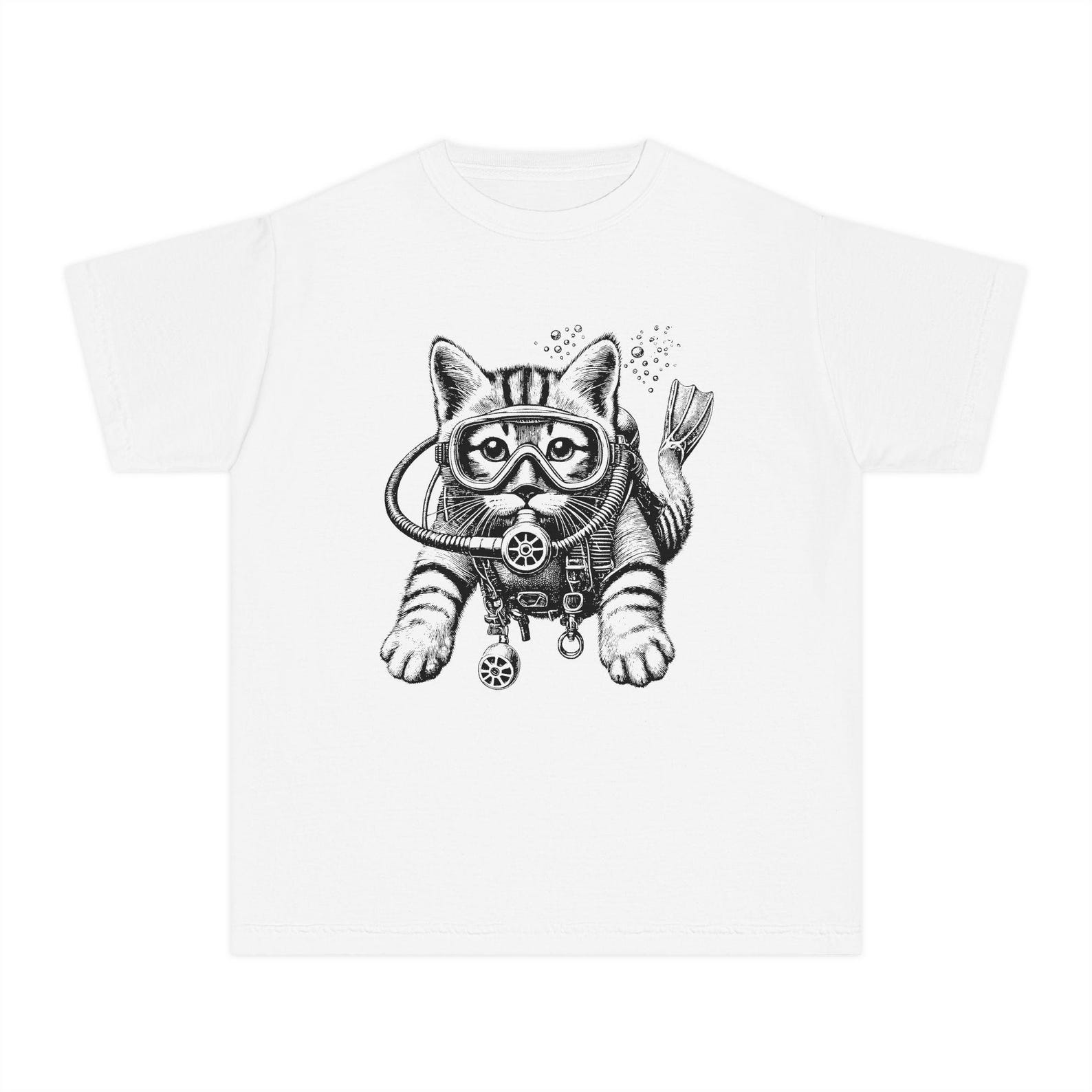 Cat Diver Kids T-Shirt: Playful Scuba Cat Design 2XL