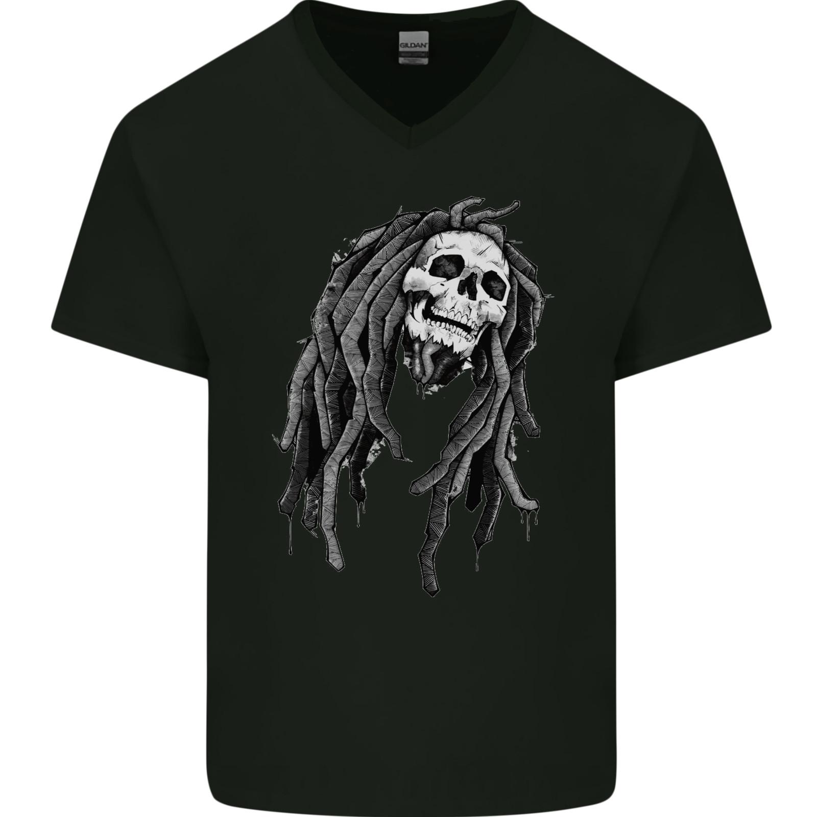 Reggae Music Skull Jamaica Mens VNeck Cotton T-shirt M