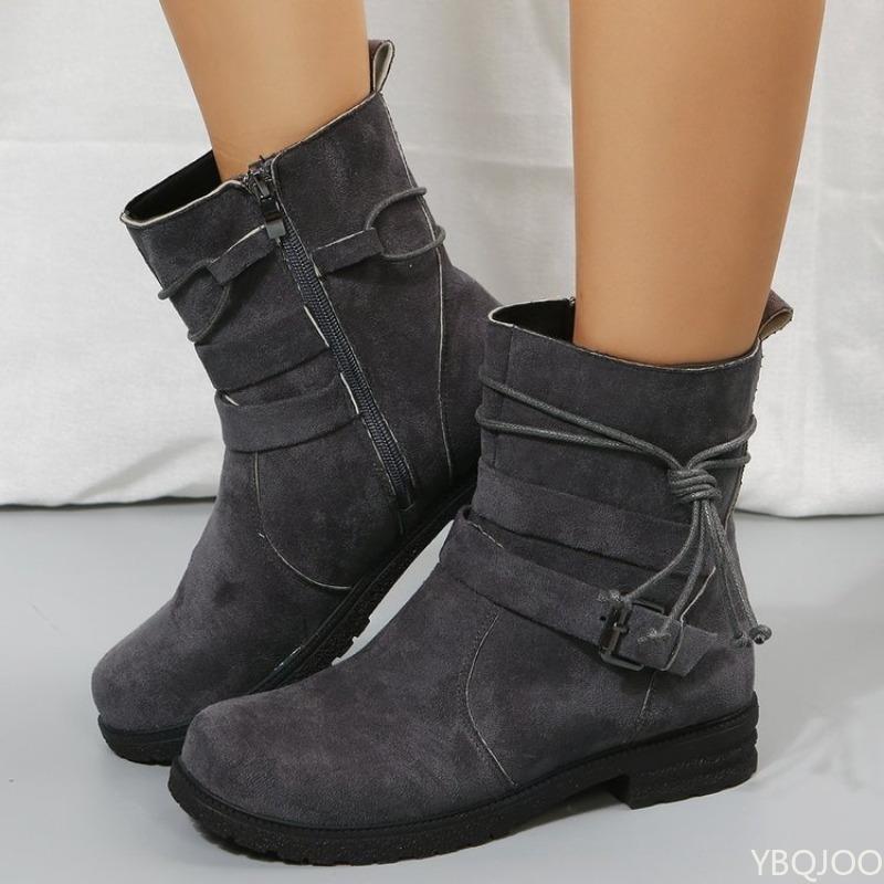 Ladies' square heel round toe fashion boots autumn winter new style side zipper a simple  comfortable middle tube women's boots