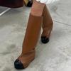 Niche Style! Bow-tie Muffin Thick-soled High Boots Women's New Round Head Color Matching Straight Boots