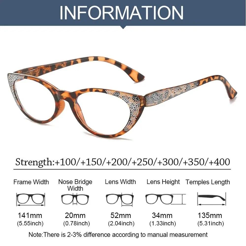 Shiny Rhinestones Cat Eye Anti-Blue Light Reading Glasses Eye Protection Men Women Elegant Comfortable Eyeglasses +100~+400