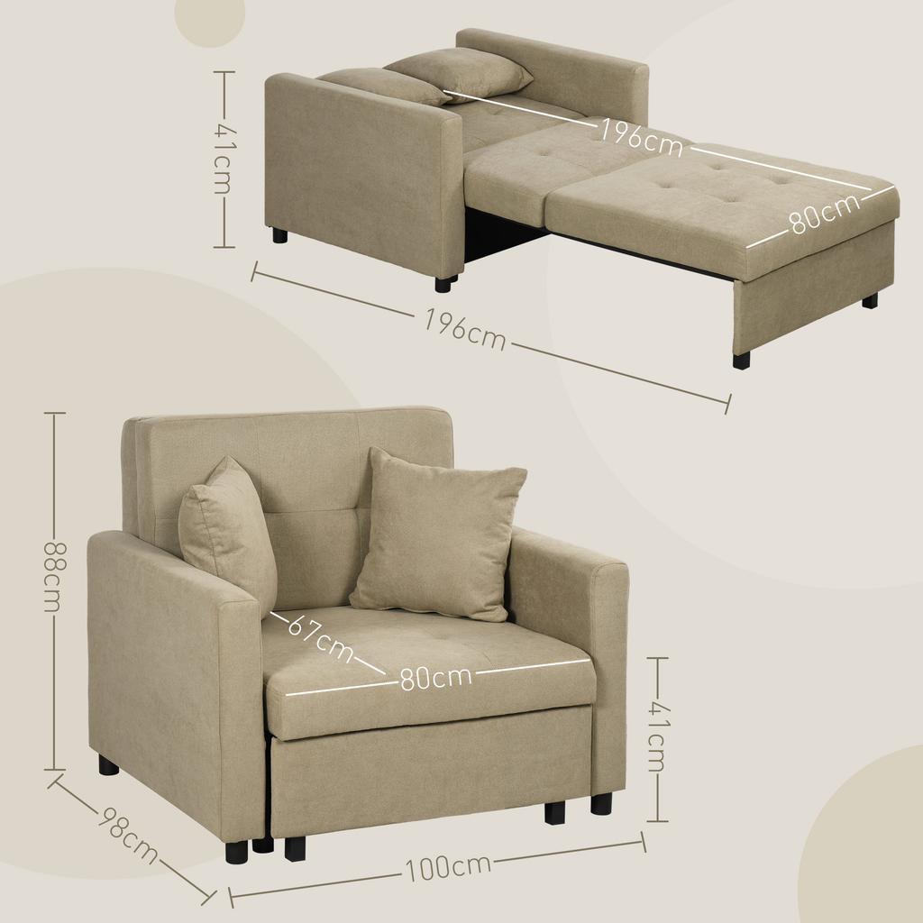 Fabric Sofa Bed In Light Brown Velvet Effect With 2 Cushions And Storage Space 100x98x88 Cm