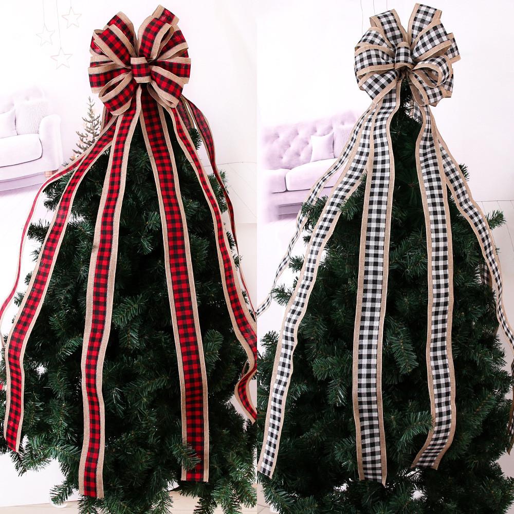 Beautiful 120cm Red And Black Buffalo Check Christmas Bow Decorative Tree Topper