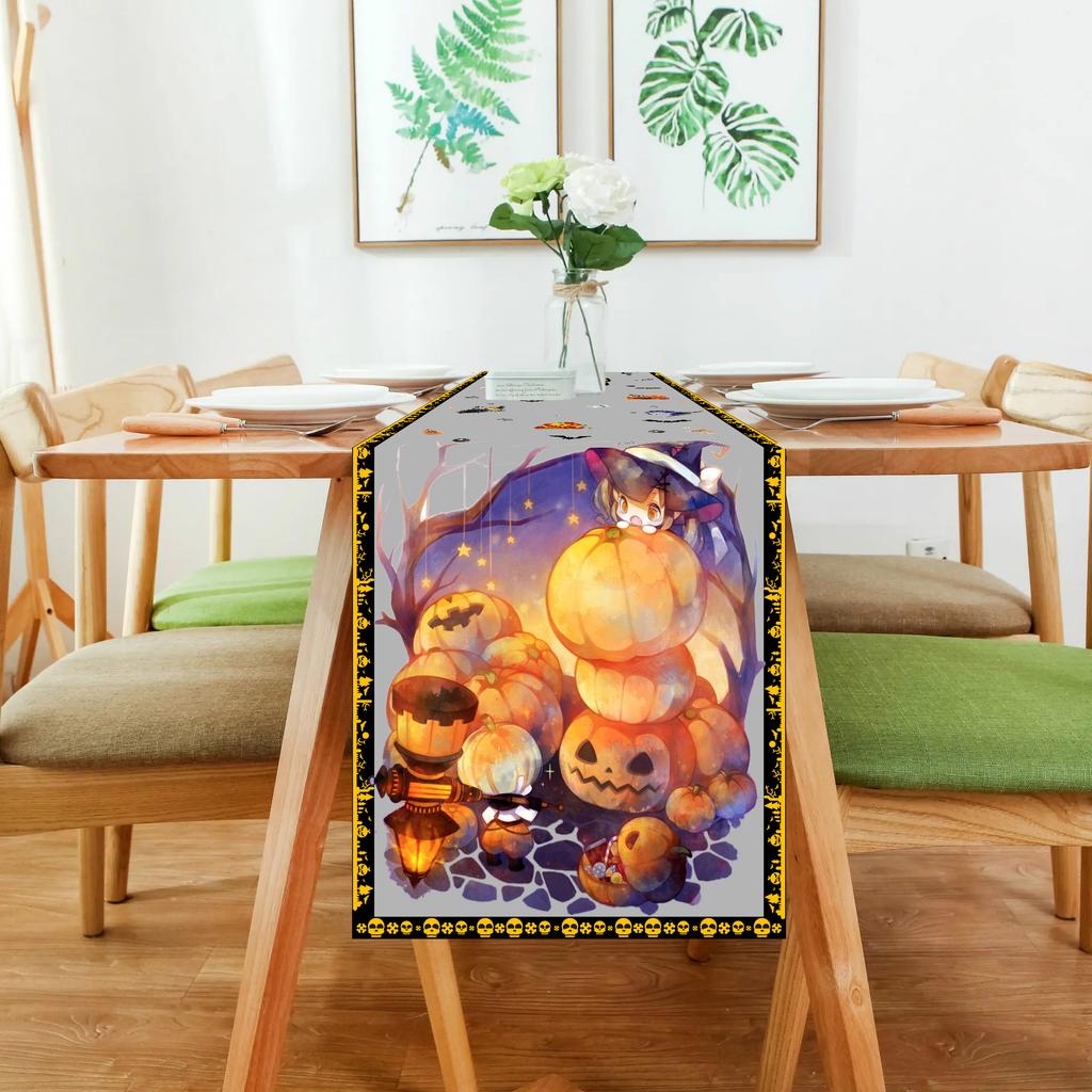 1pc Orenge Halloween Table Runner for Halloween Trick or Treat Theme Party Decoration Waterproof Highquality Tablecloth 33x183cm