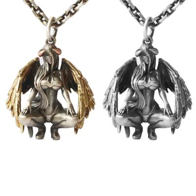 Gothic Devil Angel Pendant Necklace Clavicle Chain Necklace Simple Choker Couple Sweater Chain Jewelry for Women Men