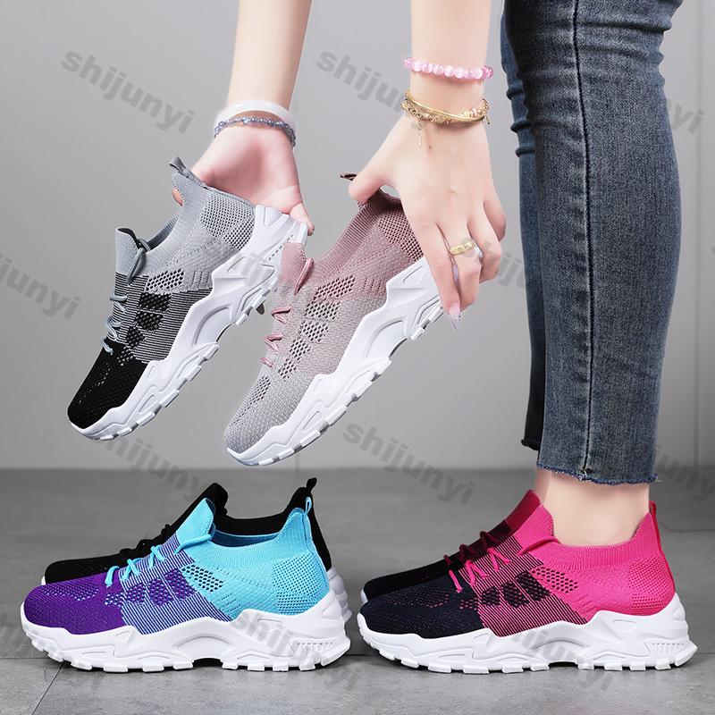 Fashion Women's Fly Weave Sneakers 2025 Breathable Mesh Height Increase Casual Shoes Fashion Lace Up Comfortable Soft Sole Sports Shoes