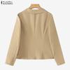 ZANZEA Women Casual Suit Neck Solid Color Long Sleeve Thin Cardigan Blazer