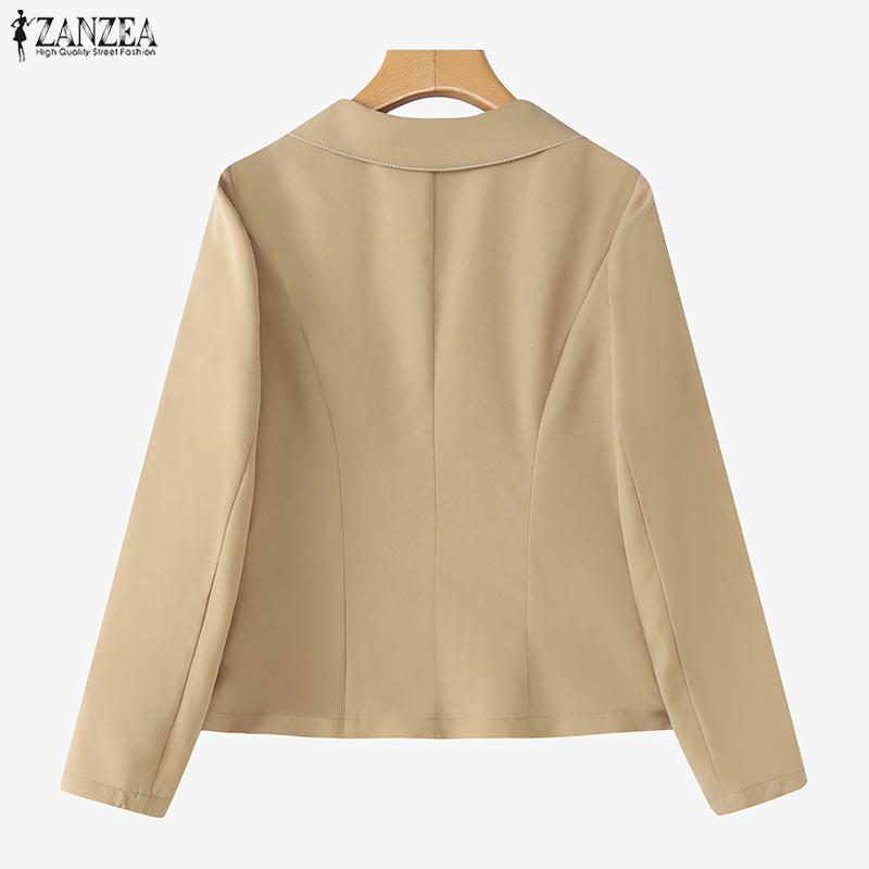 ZANZEA Women Casual Suit Neck Solid Color Long Sleeve Thin Cardigan Blazer
