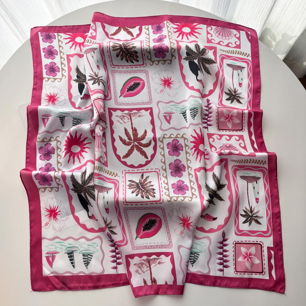 70*70Cm Luxury Print Square Scarf For Women Elegant Ladies Hijab Neckerchief Shawl Soft Stain Imitation Silk Scarves