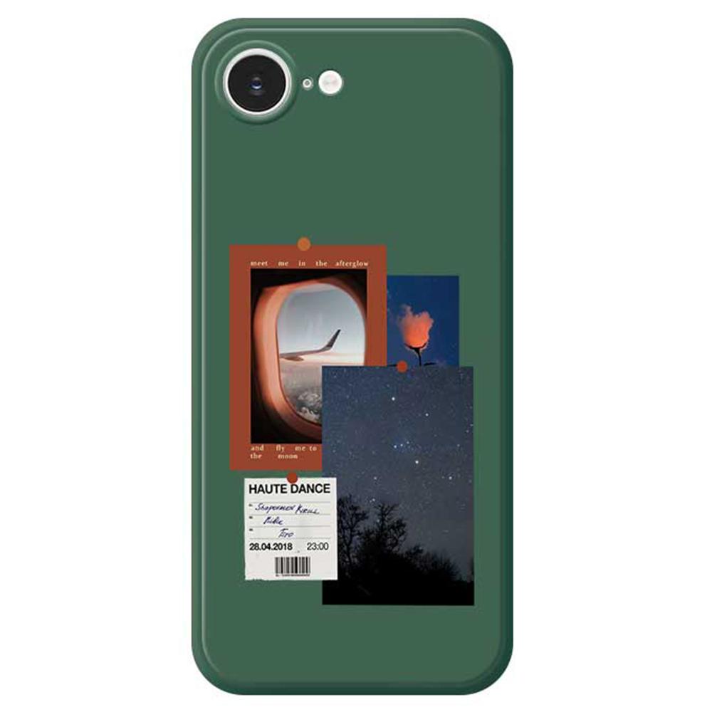 

For iPhone 16e Case Night Sky Illustration Pattern Printing Straight Edge TPU Phone Back Cover Green