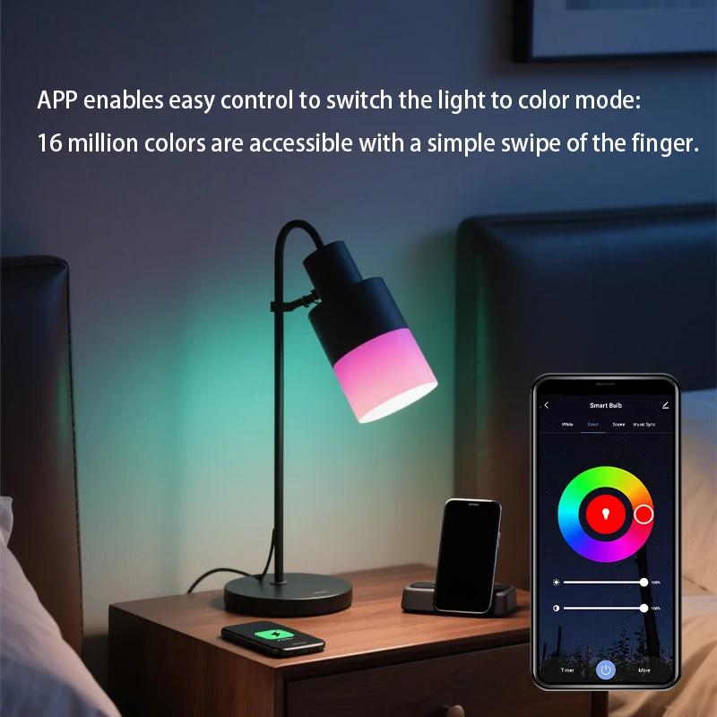 Tuya WiFi Smart Light Bulb E27 RGBCW 16 Million Colors Music Sync Timer Group Control Smart Life APP Controlled 85-265V