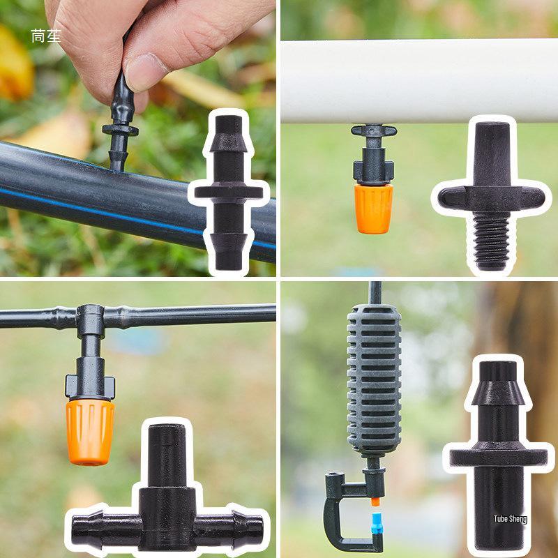 Capillary and Micro-Sprinkler Fittings: Single/Double Hooks, Tee, Straight Connector, Drip Stop, Mountain Bracket, Five-Way, Greenhouse.
