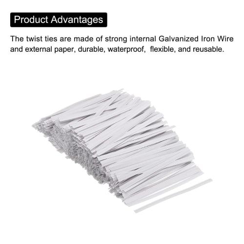 PATIKIL Twist Ties, 8cm Paper Closure Ties for Party Tying Gift Bags, Candy, Buns, Arts and Crafts, White, 500pcs